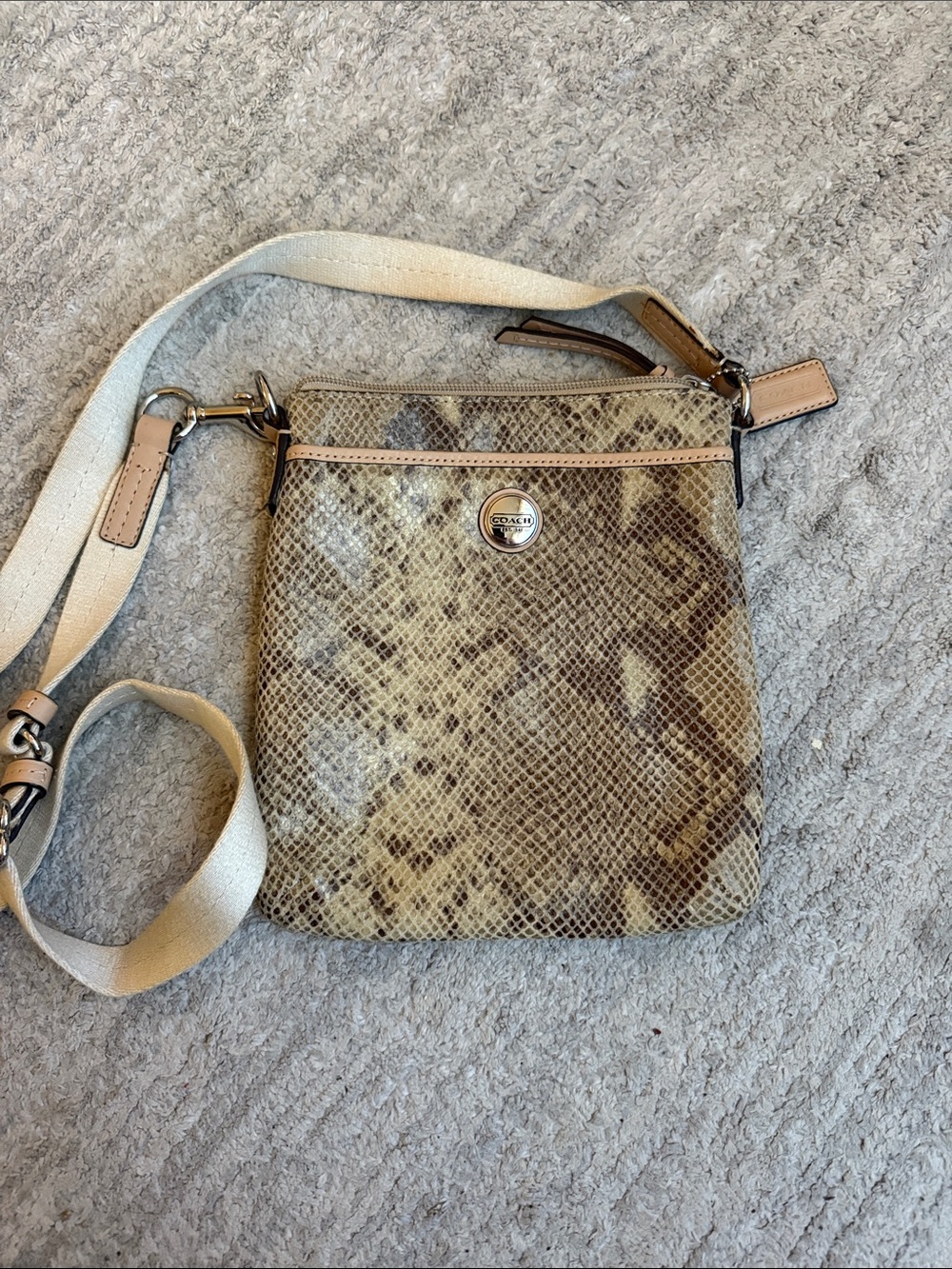 Coach Snake-Print Crossbody Bag in Beige and Brown